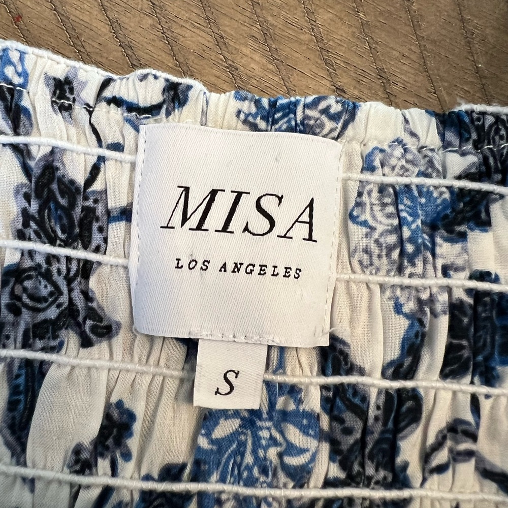 Misa Los Angeles Abbey Smocked Square-Neck Crop Top - Small - Picture 6 of 7